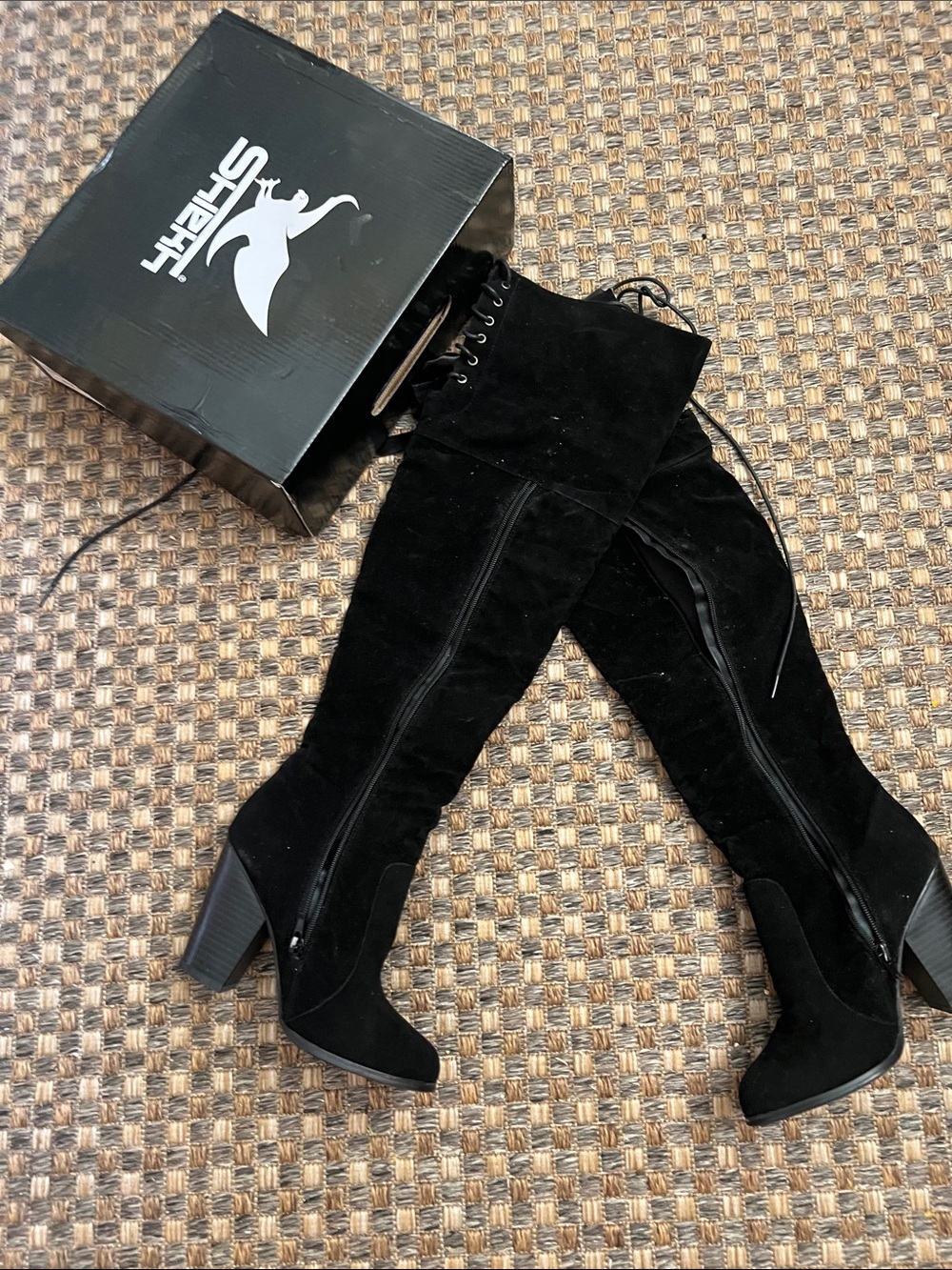 Sheikh 7 Black Over-the-Knee Suede Block Heel Boots